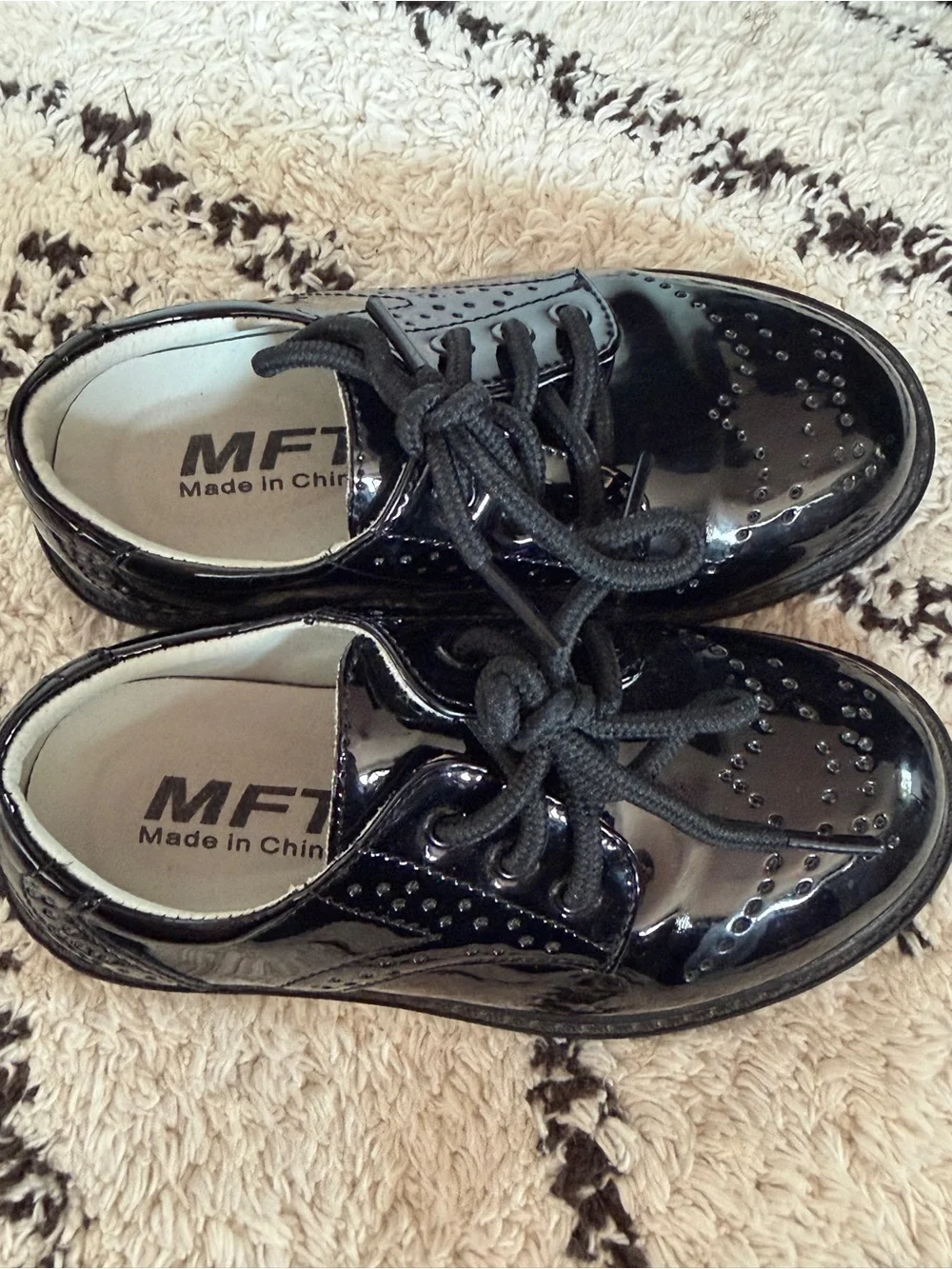 Kids Black Patent Wingtip Oxford Dress Shoes EU 27 US 10